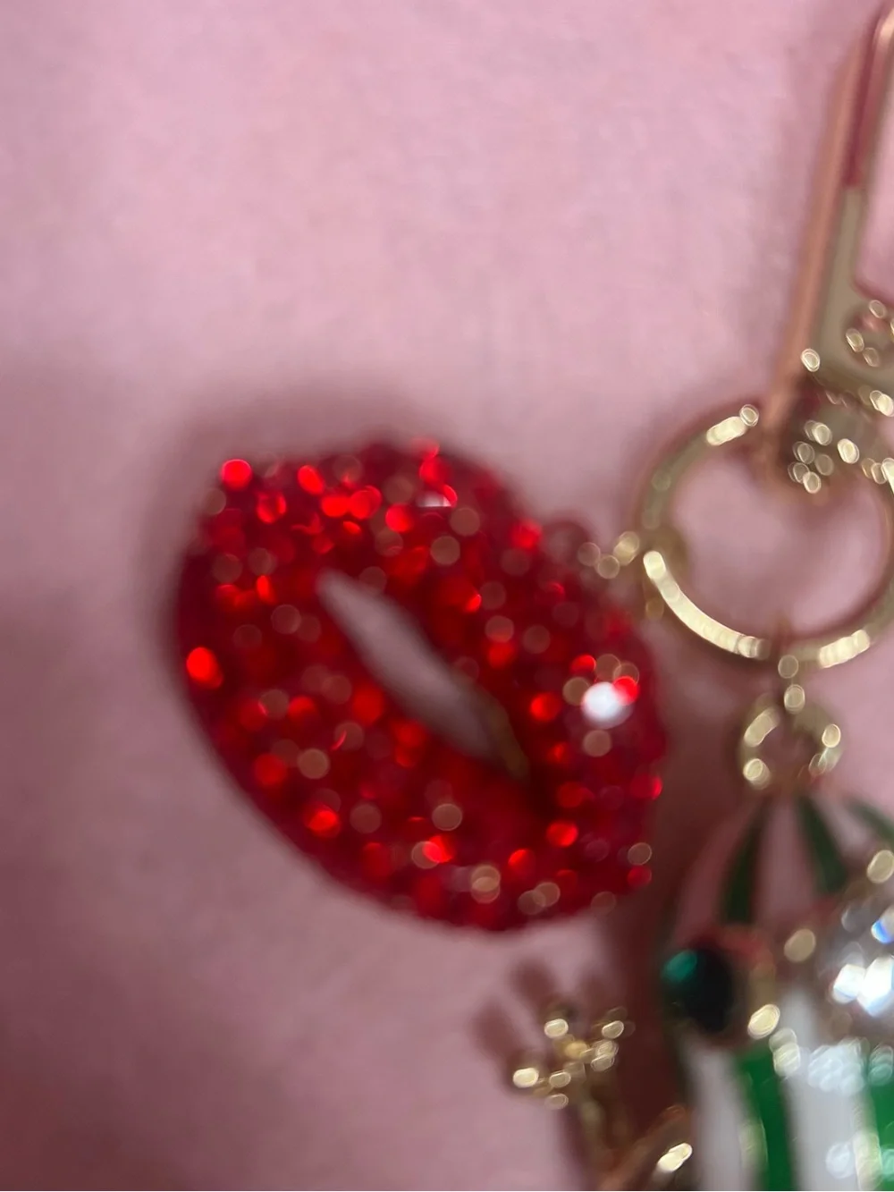 Green & White Striped Frog Keychain Bag Charm with Red Lip Charm